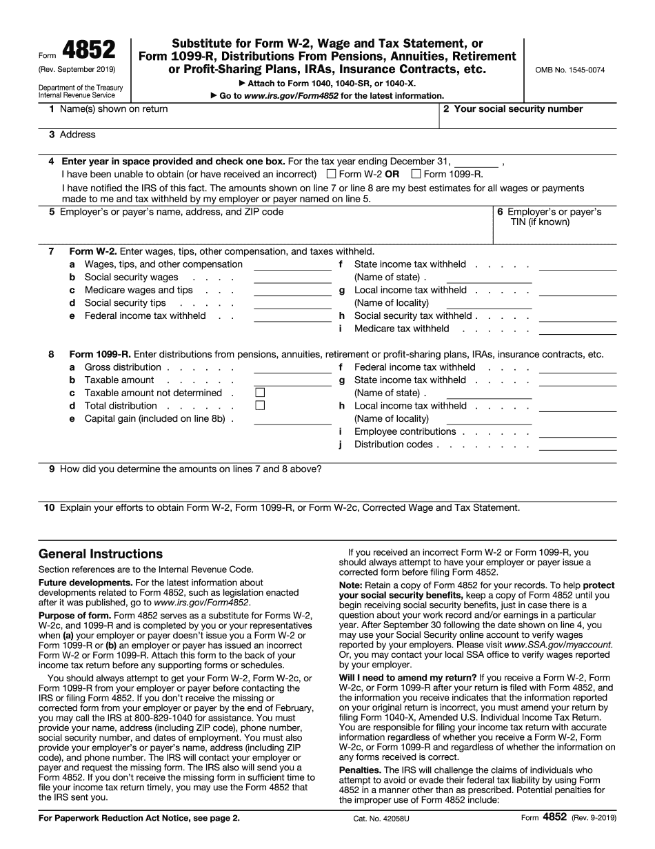 H R Block Form 4852 Fill Online Printable Fillable Blank Form H r Block Form 4852 Fill Online Printable Fillable Blank Form